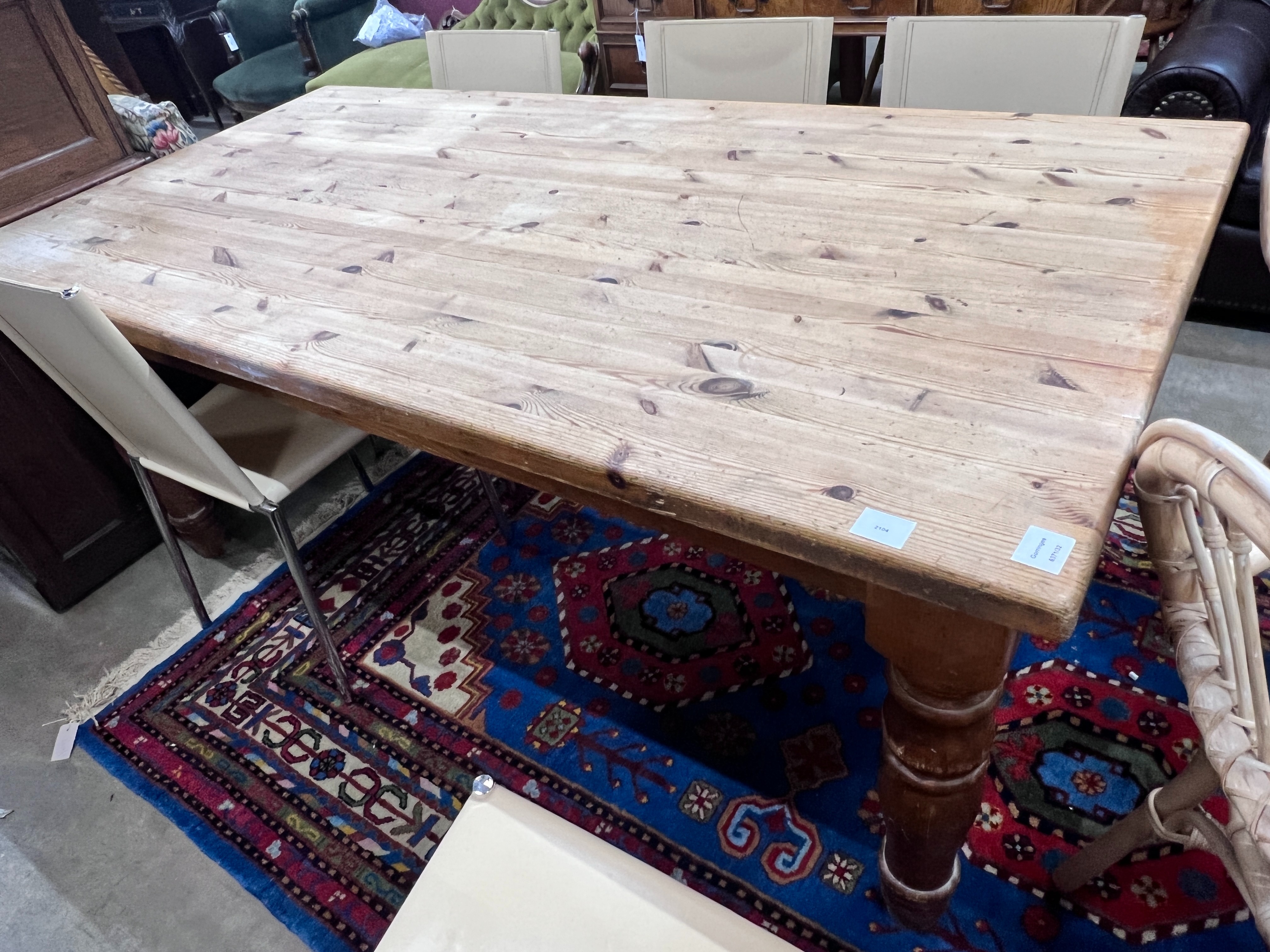 A Victorian style rectangular pine kitchen table, length 182cm, depth 93cm, height 76cm